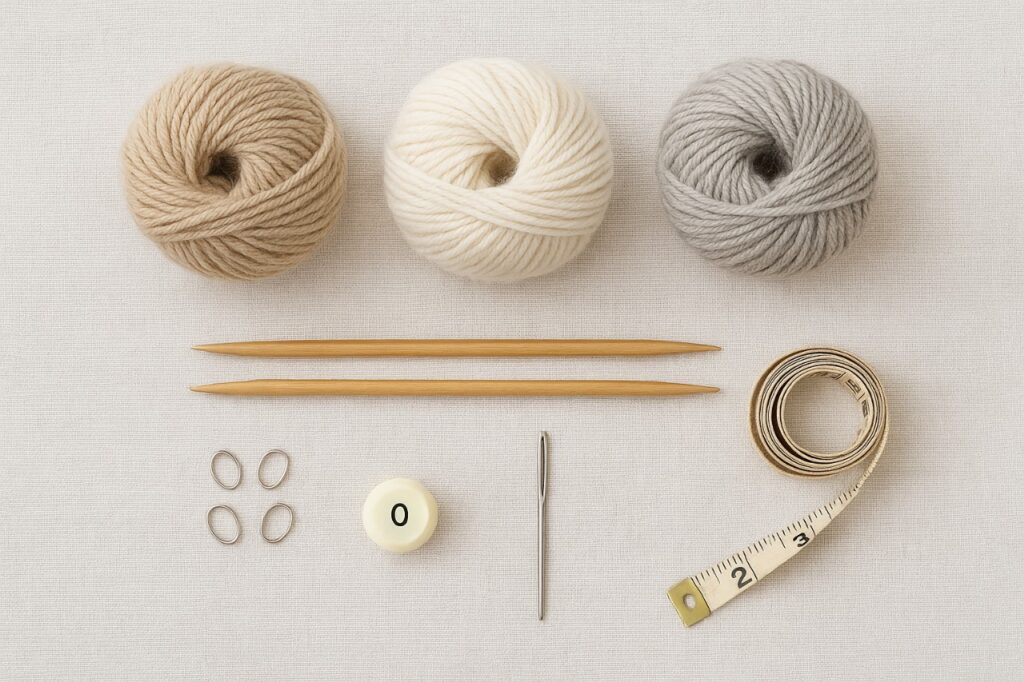 Materials and Tools for Moss Stitch