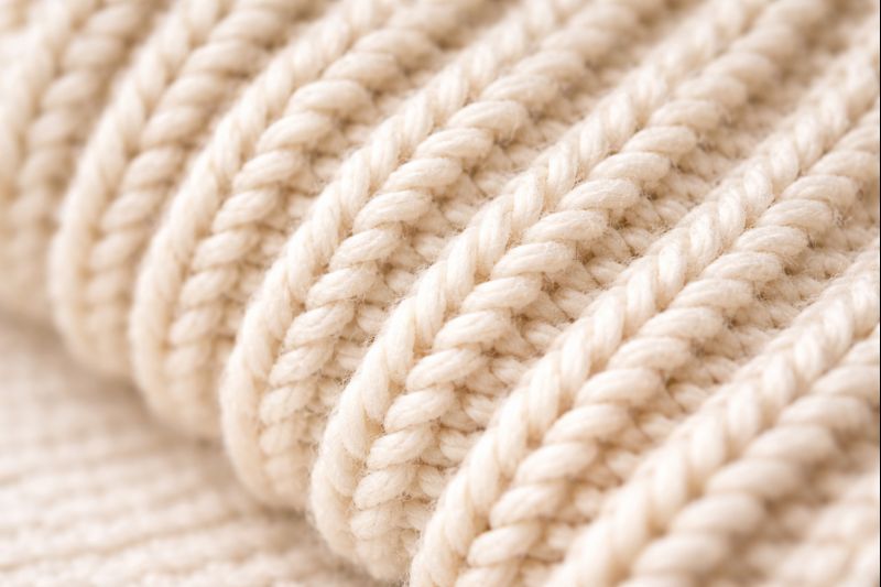 Brioche knitting fabric texture showing deep ribs created with slip stitch technique