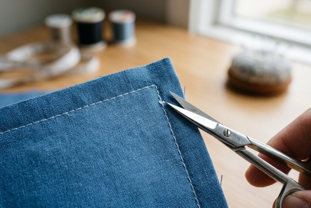 Clipping the seam allowance at a corner to reduce bulk