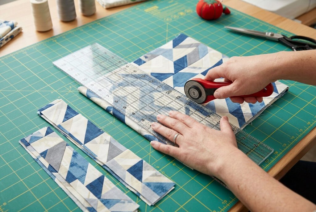 Cutting 2.5-inch binding strips with a rotary cutter and quilting ruler
