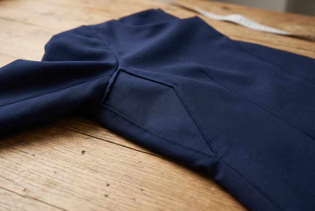 Side seam of a dress altered with a matching fabric gusset