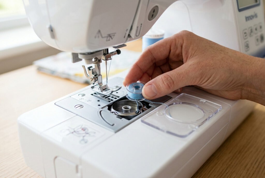 Placing a bobbin into a drop-in bobbin compartment
