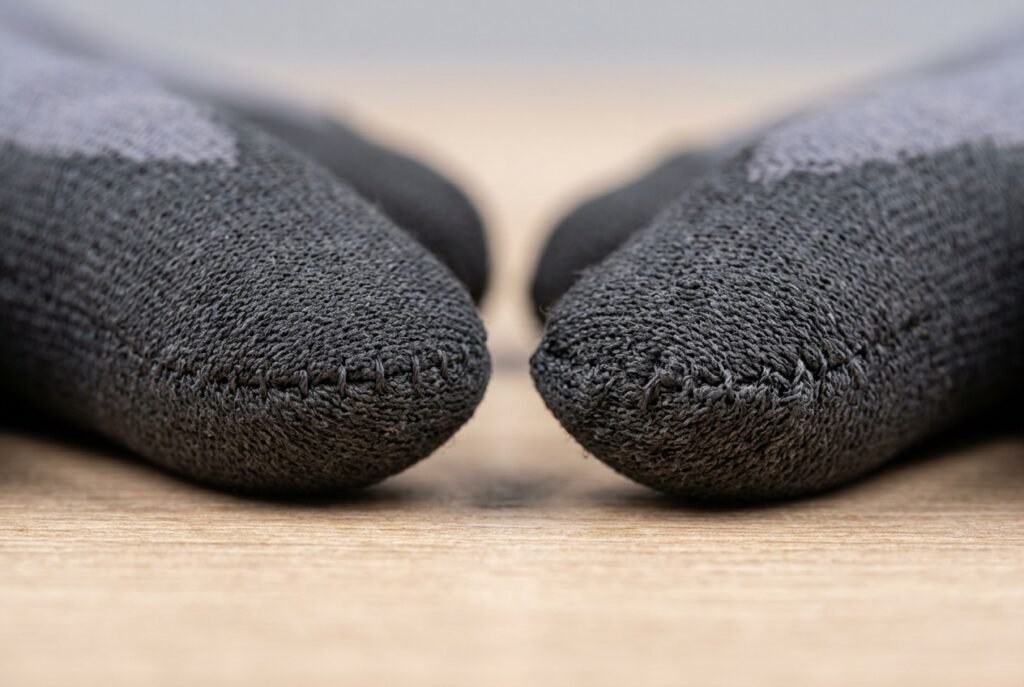 Side-by-side comparison of a smooth glove fingertip seam and an uneven, puckered seam