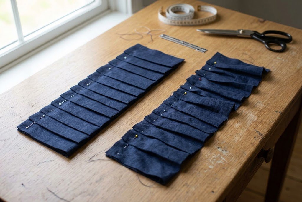 Comparison of evenly spaced pleats versus uneven, crooked pleats