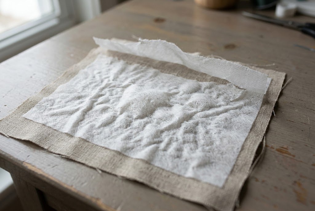 Fabric swatch showing bubbling from poorly applied fusible interfacing