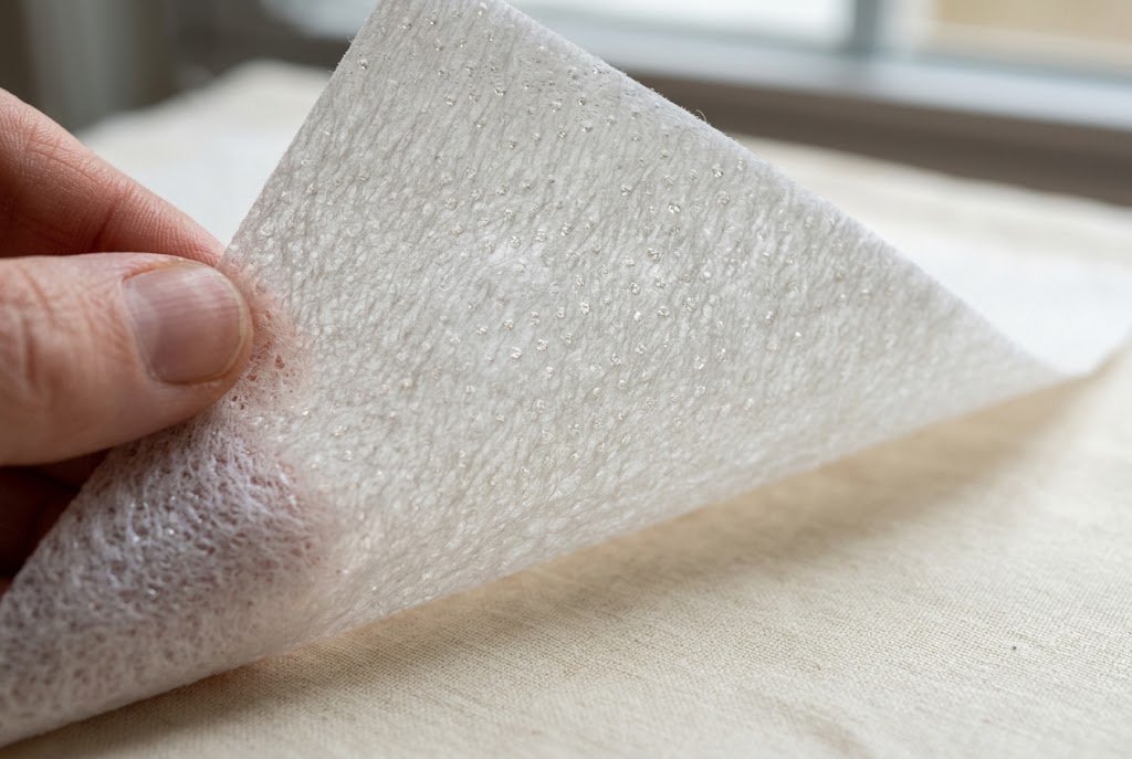 Close-up of the adhesive dot texture on fusible interfacing