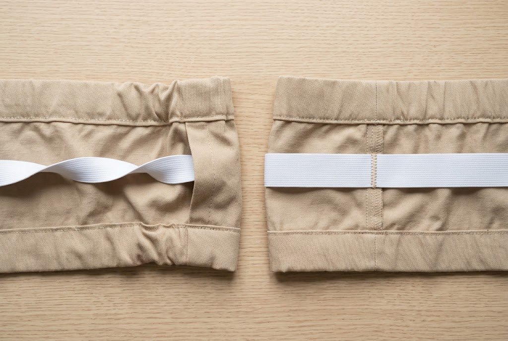 Comparison of a twisted elastic waistband and a flat, properly anchored elastic waistband