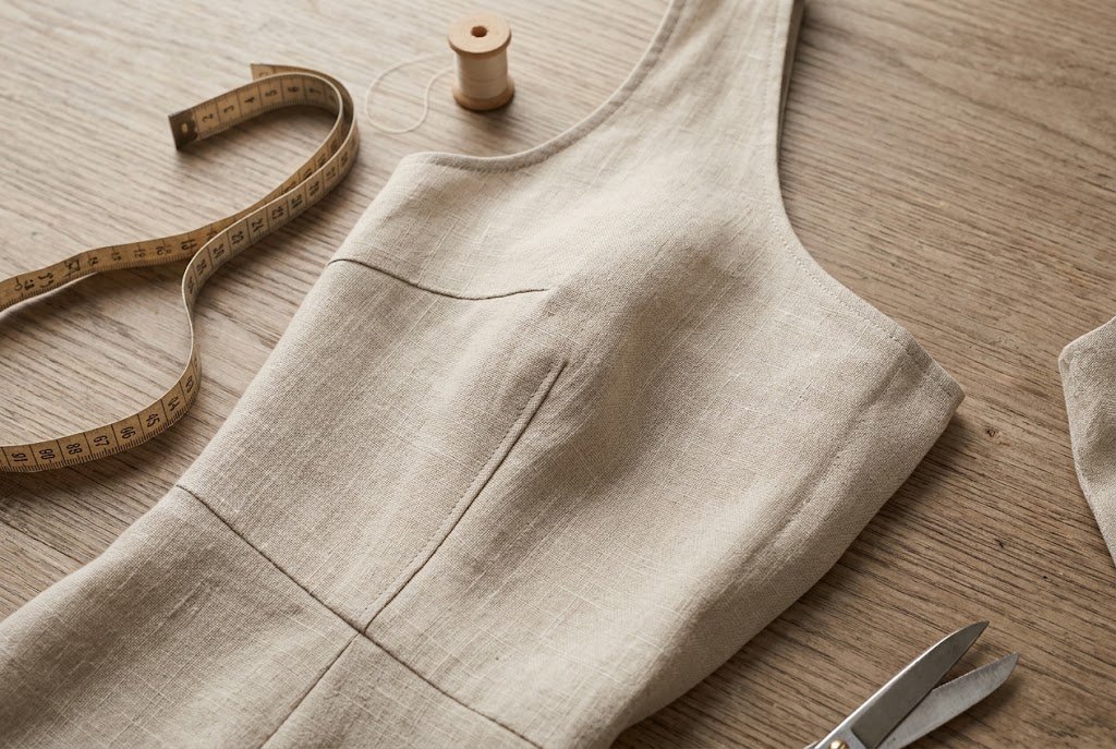Bust dart shaping a fitted bodice laid flat on a table