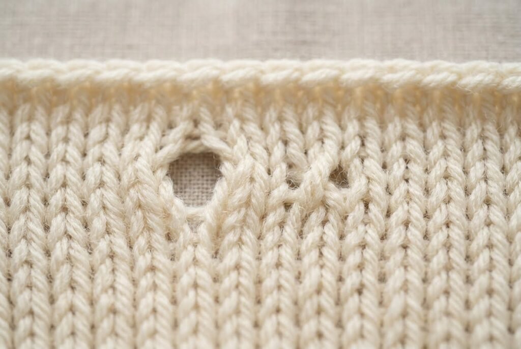 Comparison of an open eyelet and a nearly closed eyelet caused by a twisted yarn over